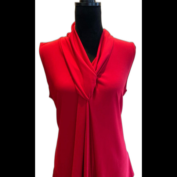 J.M. Fleurette Blouse Plus Sz 1X Deep Red Sleeveless V Neck Dressy Top + Stretch - Picture 1 of 11